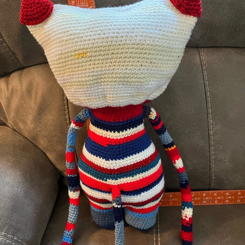Handmade Striped Cat Plush Toy - Multicolor